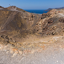 Panoramic view of volcano in Nea Kameni island near Santorini, Cyclades, Greece