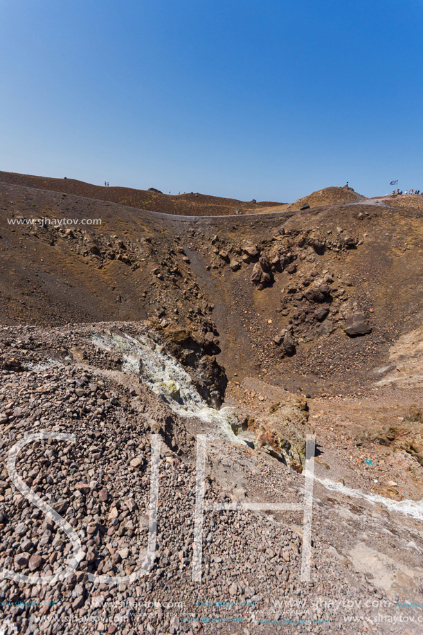 Panorama of volcano in Nea Kameni island near Santorini, Cyclades, Greece