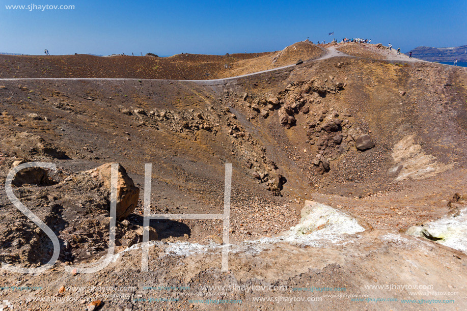 Amazing panorama of volcano in Nea Kameni island near Santorini, Cyclades, Greece