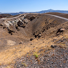 Pamoramic view around Chimney of volcano in Nea Kameni island near Santorini, Cyclades, Greece