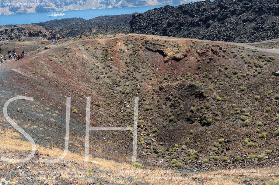 Chimney of volcano in Nea Kameni island near Santorini, Cyclades, Greece