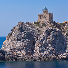 Amazing Seascape of Lighthouse of port of Ios island, Cyclades, Greece