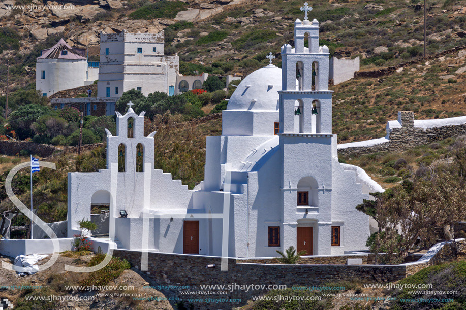 White churches in town of Ios, Cyclades, Greece