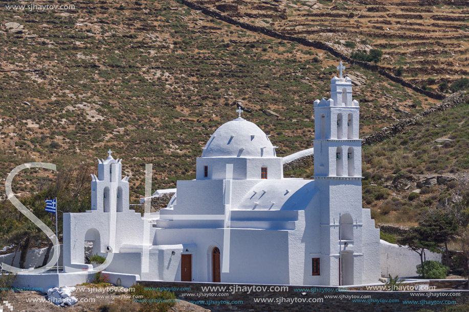 White churches in town of Ios, Cyclades, Greece
