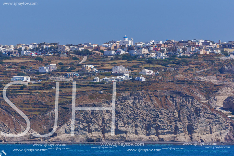 Panoramic view of Oia town, Santorini island, Cyclades, Greece