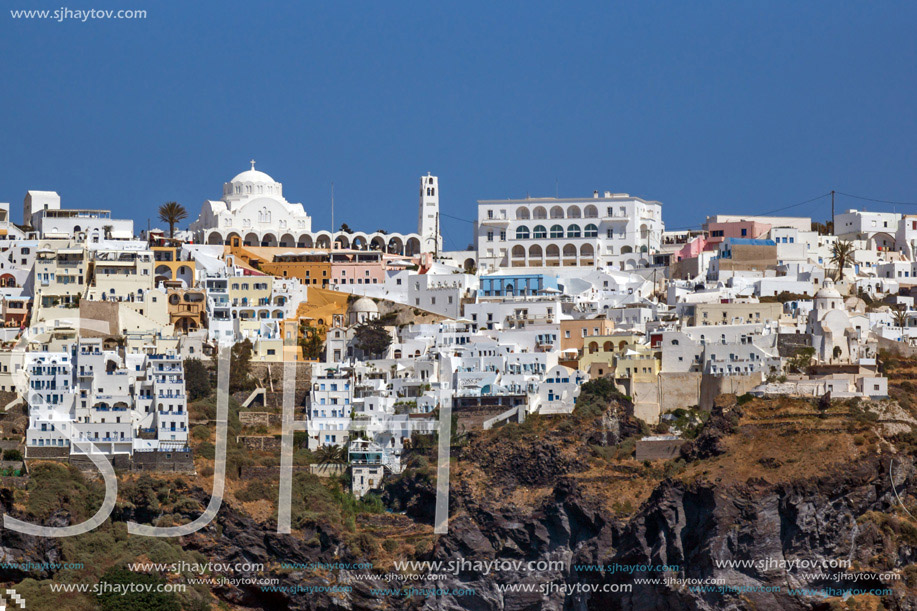 Amazing view of Fira town in Sanorini island, Thira,  Cyclades, Greece