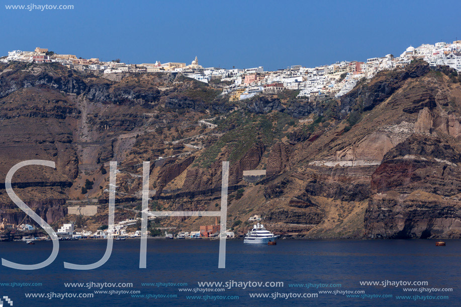 Amazing Panorama of Fira town in Sanorini island, Thira,  Cyclades, Greece