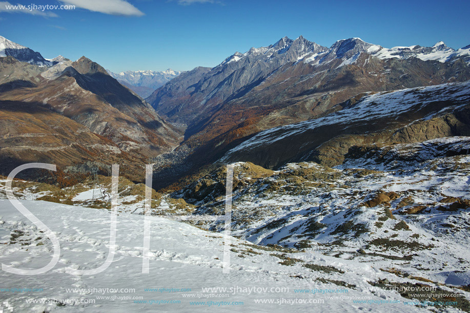 Amazing panorama from matterhorn glacier paradise to Zermatt, Alps, Switzerland