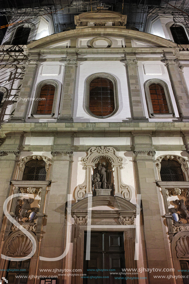 Night photo of Jesuit Church in Luzern, Canton of Lucerne, Switzerland