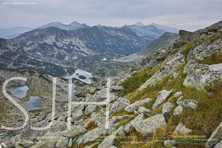 Amazing view to Valyavishki lakes  from Dzhangal Peak, Pirin mountain, Bulgaria