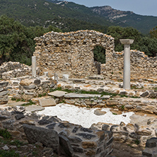 Columns in Ruins of ancient church in Archaeological site of Aliki, Thassos island,  East Macedonia and Thrace, Greece