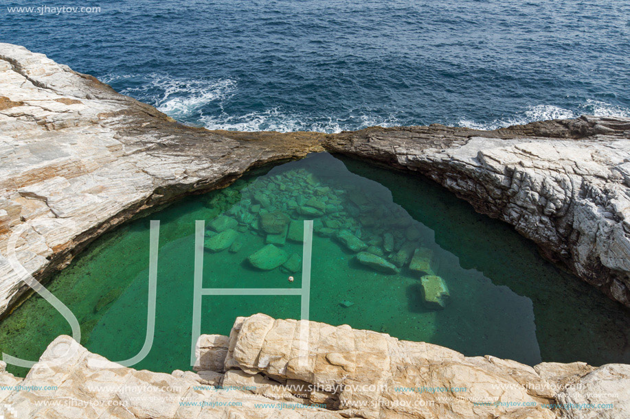 Amazing view of Giola Natural Pool in Thassos island, East Macedonia and Thrace, Greece