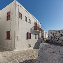 Typical street and white houses in Mykonos, Cyclades Islands, Greece
