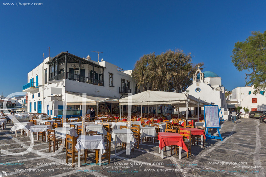 Typical Restaurant and small square, Cyclades Islands, Greece
