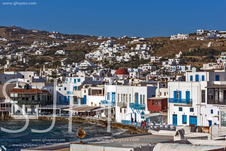 Panoramic view to main town of island of Mykonos, Cyclades, Greece