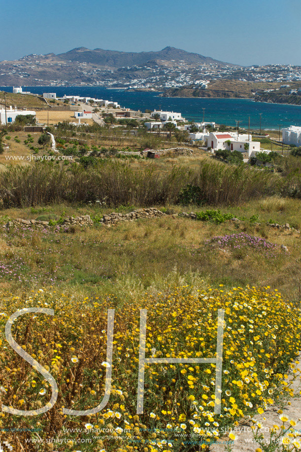 Amazing spring panorama of island of Mykonos, Cyclades, Greece