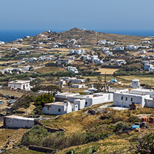 Panorama of Town of Ano Mera, island of Mykonos, Cyclades, Greece