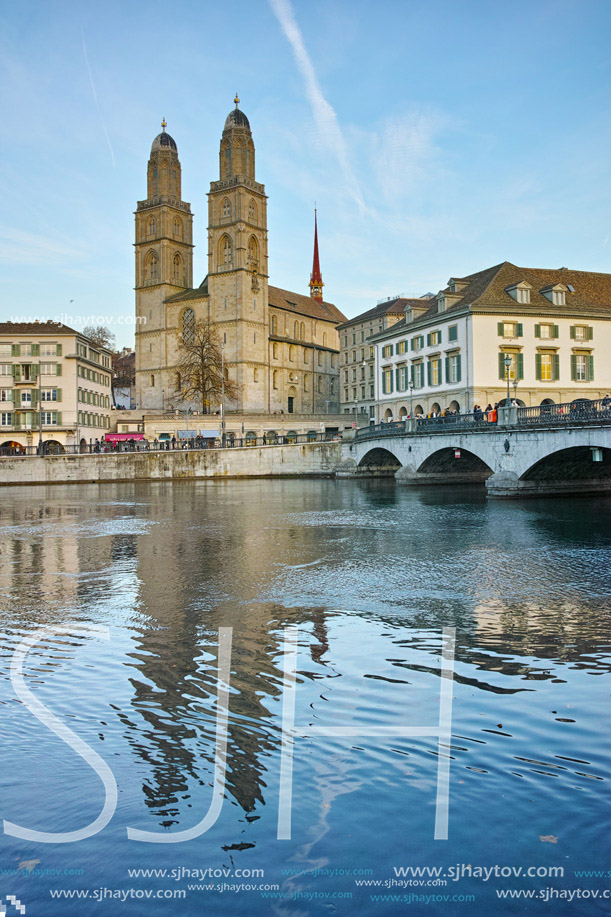 Panoramic view around Grossmunster church, City of Zurich, Switzerland
