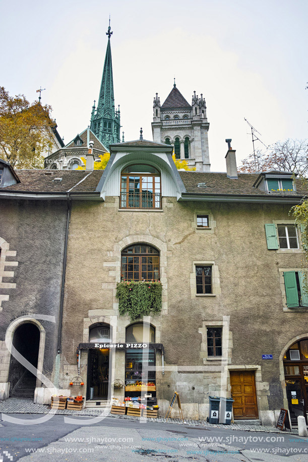 Street in Old town of city of Geneva, Switzerland