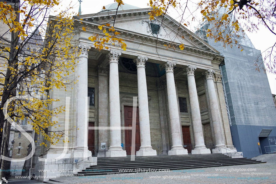 The front view of St. Pierre Cathedral in Geneva, Switzerland