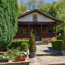 Green Trees and church in Temski monastery St. George, Pirot Region, Republic of Serbia