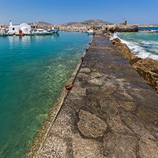 Amazing Panorama of Venetian fortress and port in Naoussa town, Paros island, Cyclades, Greece