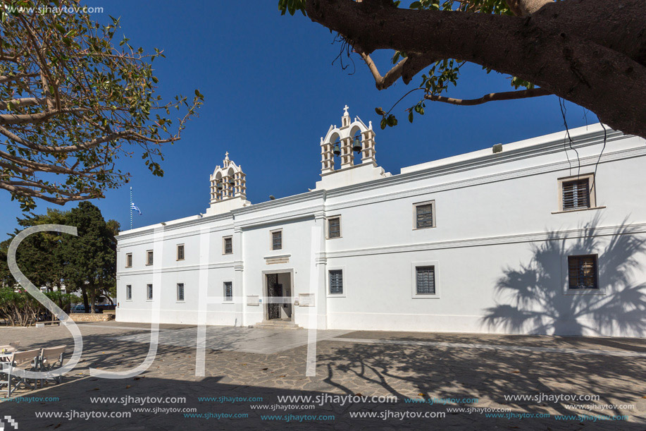 Frontal view of Church of Panagia Ekatontapiliani in Parikia, Paros island, Cyclades, Greece
