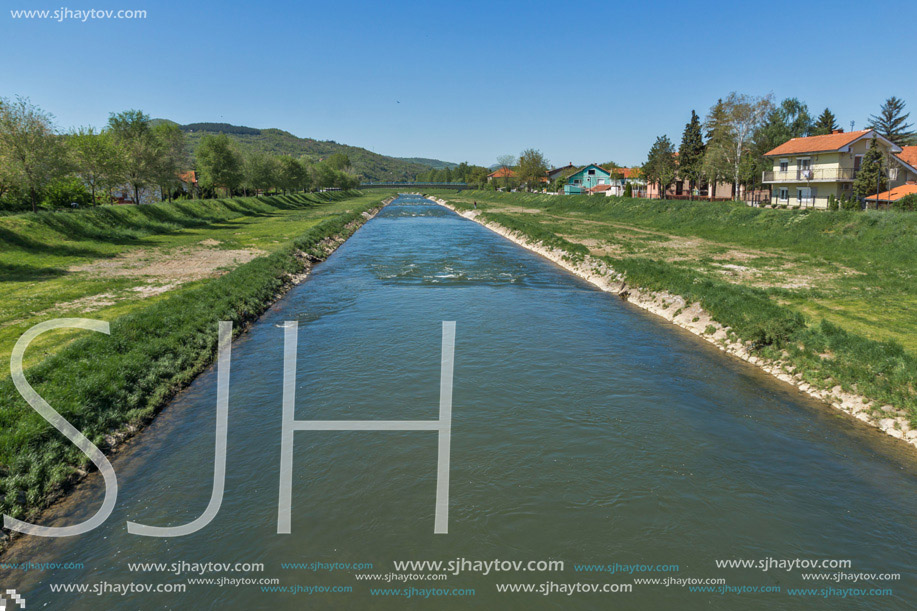 Nisava river passing through the town of Pirot, Republic of Serbia