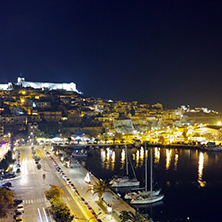 Night Panorama of old town of Kavala, East Macedonia and Thrace, Greece