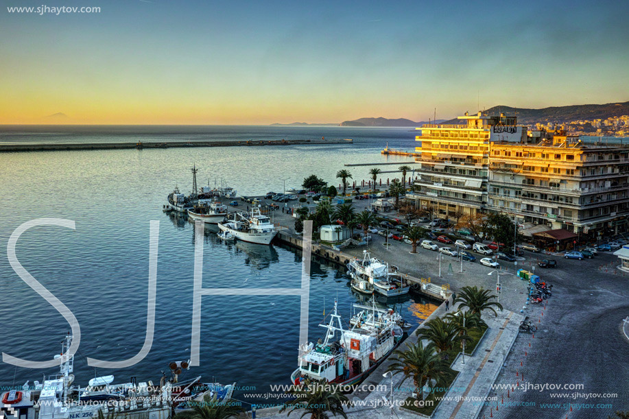Amazing Cityscape sunrise of Kavala,  East Macedonia and Thrace, Greece