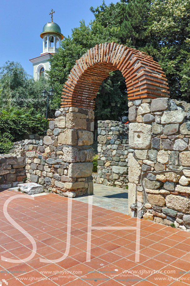 Ancient ruins and Saint George church in Sozopol Town, Burgas Region, Bulgaria