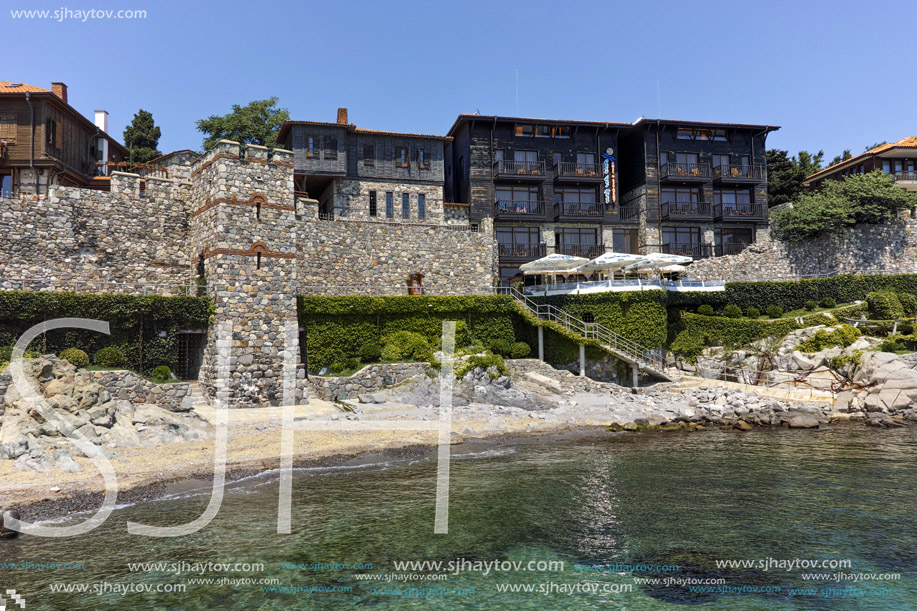 ancient fortifications and old houses at embankment of Sozopol, Burgas Region, Bulgaria