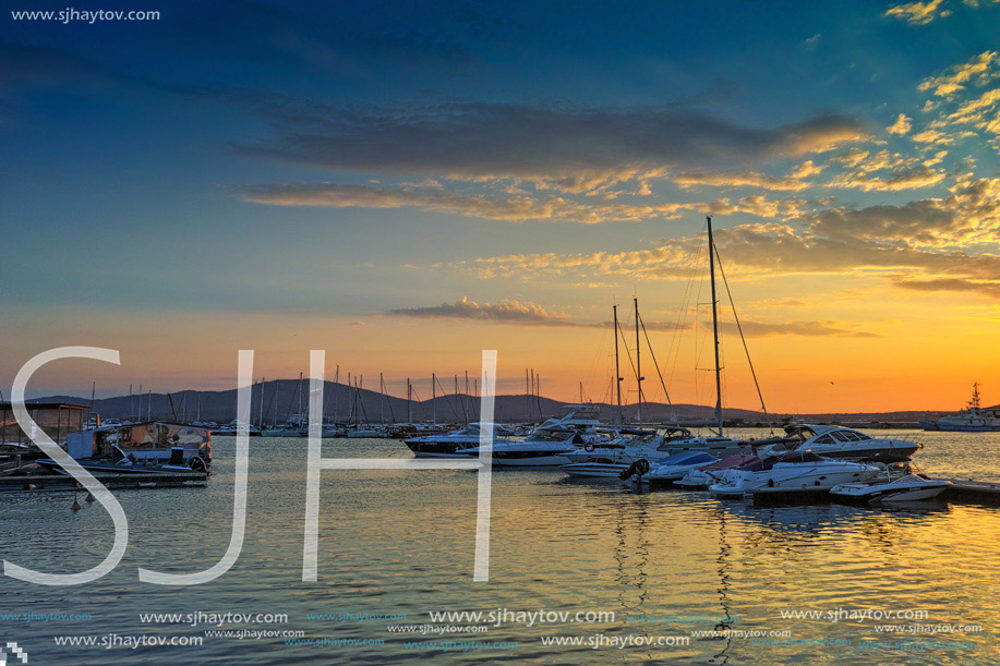 Sunset panorama on port of Sozopol, Burgas Region, Bulgaria