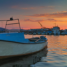 Sunset seascape on the port of Sozopol, Burgas Region, Bulgaria