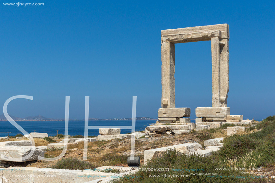 Seascape with Portara, Apollo Temple Entrance, Naxos Island, Cyclades, Greece
