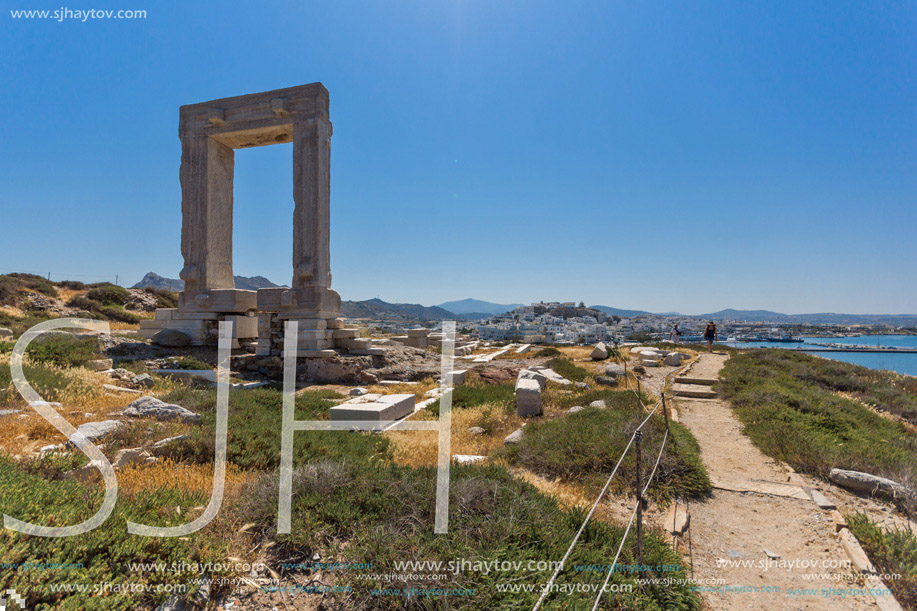 Panoramic view of Portara, Apollo Temple Entrance, Naxos Island, Cyclades, Greece