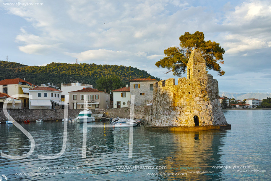 Amazing Sunset at the port of Nafpaktos town, Western Greece