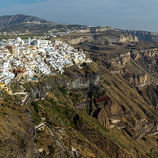Amazing view to town of Fira and Prophet Elias peak, Santorini island, Thira, Cyclades, Greece