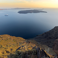 Amazing sunset panorama to Santorini island, Thira, Cyclades, Greece