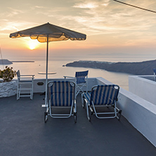 Amazing Sunset landscape in town of imerovigli, Santorini island, Thira, Cyclades, Greece