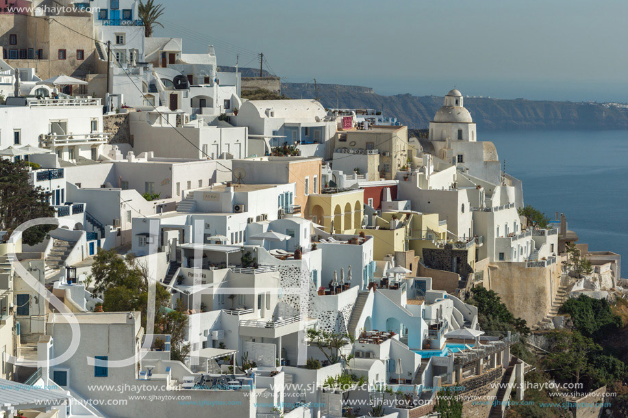 Panoramic view to town of Fira, Santorini island, Thira, Cyclades, Greece