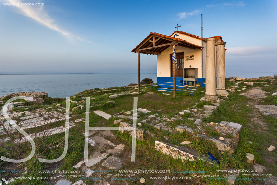 Small Orthodox church in Evraiokastro Archaeological Site, Thassos town, East Macedonia and Thrace, Greece