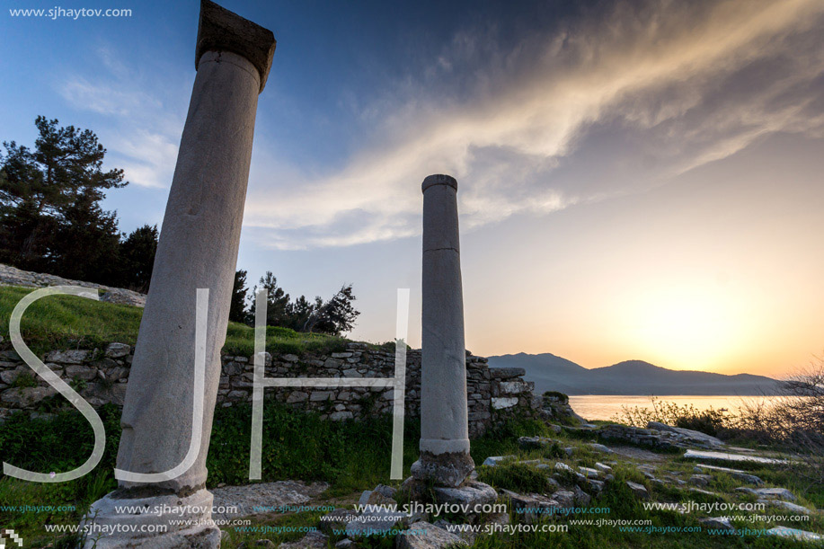 Sunset Lanscape on Evraiokastro Archaeological Site, Thassos town, East Macedonia and Thrace, Greece