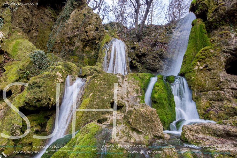 Amazing view Beautiful Bachkovo waterfalls cascade in Rhodopes Mountain, Plovdiv region, Bulgaria