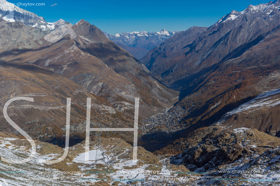 Panoramic view from matterhorn glacier paradise to Zermatt, Alps, Switzerland