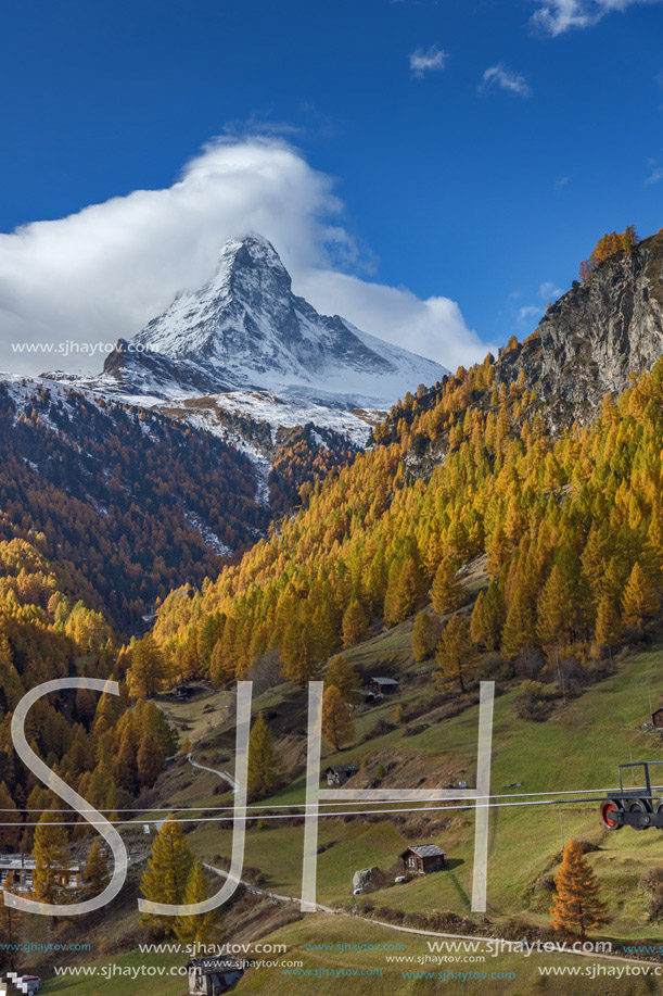 Autumn panorama of Mount Matterhorn, Canton of Valais, Switzerland