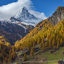 Autumn panorama of Mount Matterhorn, Canton of Valais, Switzerland