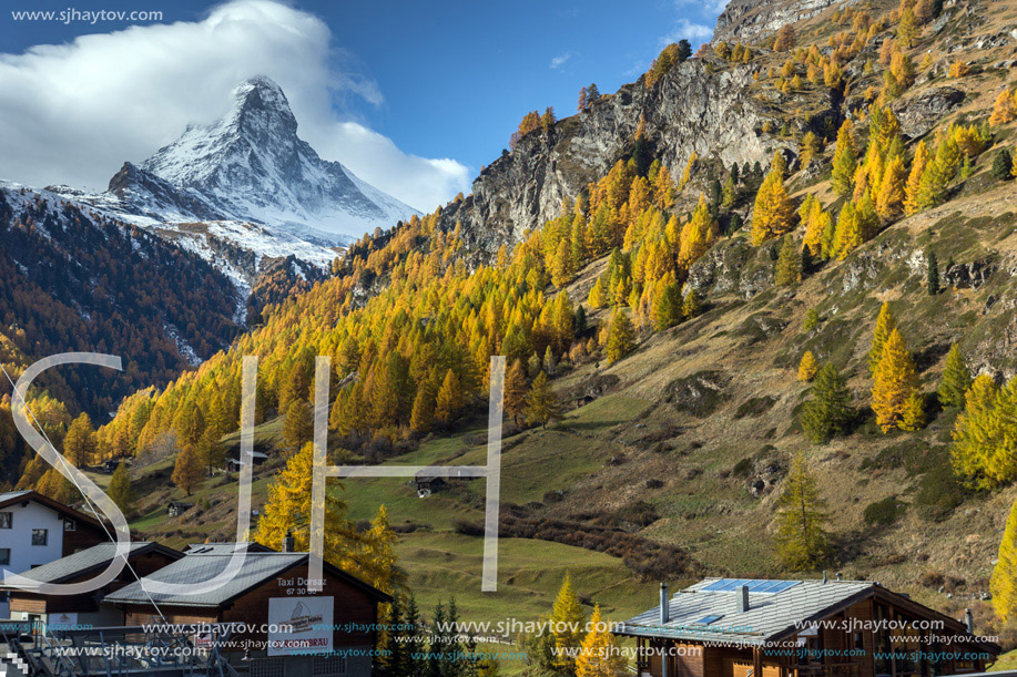 Autumn Landscape of Mount Matterhorn, Canton of Valais, Switzerland
