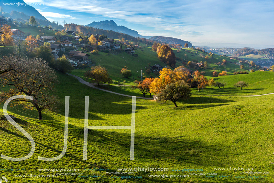 Amazing Autumn view of typical Switzerland village near town of Interlaken, canton of Bern