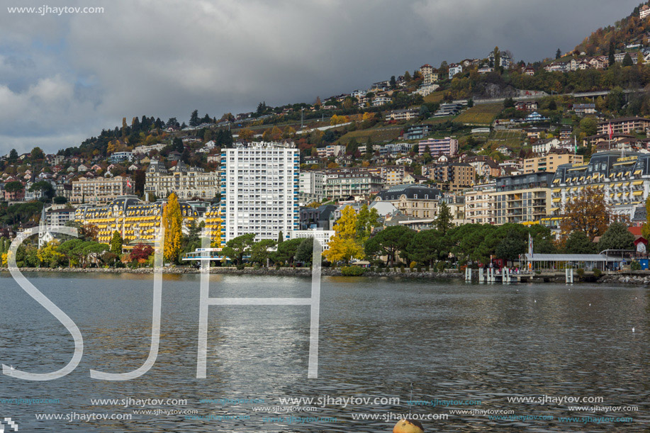 Panoramic view to Montreux and Lake Geneva, canton of Vaud, Switzerland